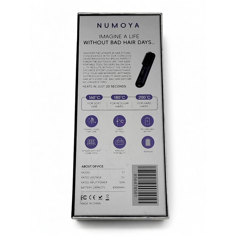 Numoya GoBrush Pro S7 Cordless Hair Straightener Brush Portable Ceramic Heated - Picture 2 of 10